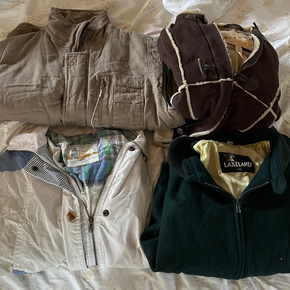 bundle of three vintage coats and one utility vest